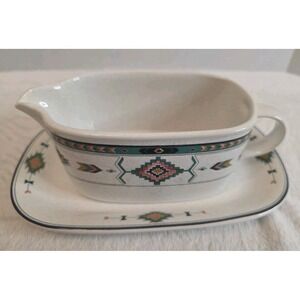 Studio Nova Adirondack Gravy Boat Set Stoneware Aztec Southwest Style Y2201